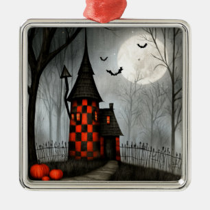 Gothischer Schachbrett-Halloween-Turm Ornament Aus Metall