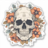 Gothischer Schädel mit Blume wasserdicht Aufkleber (Vorderseite)