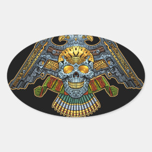 Gothischer Schädel mit Gewehren und Kugeln von Al Ovaler Aufkleber