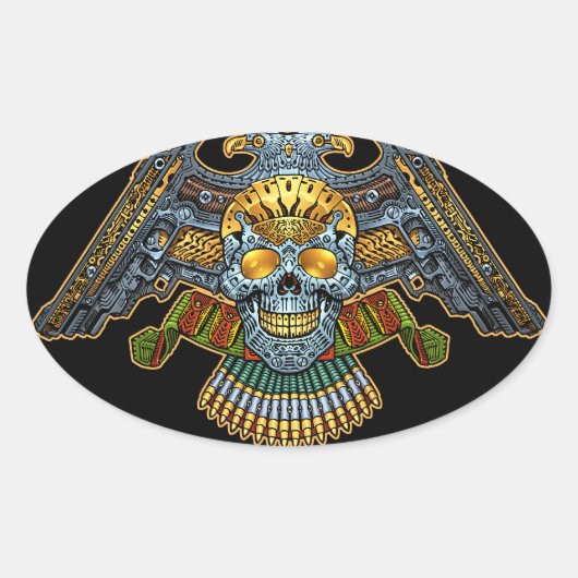 Gothischer Schädel mit Gewehren und Kugeln von Al Ovaler Aufkleber (Vorderseite)