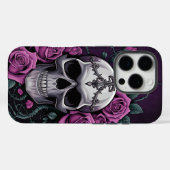 Gothischer Schädel mit Lila Rose Case-Mate iPhone Hülle (Rückseite (Horizontal))