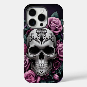 Gothischer Schädel mit Lila Rose iPhone 16 Pro Hülle