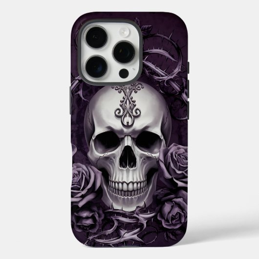 Gothischer Schädel mit Lila Rose Case-Mate iPhone Hülle (Rückseite)