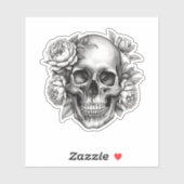 Gothischer Schädel mit Peonies Wasserdicht Aufkleber (Blatt)