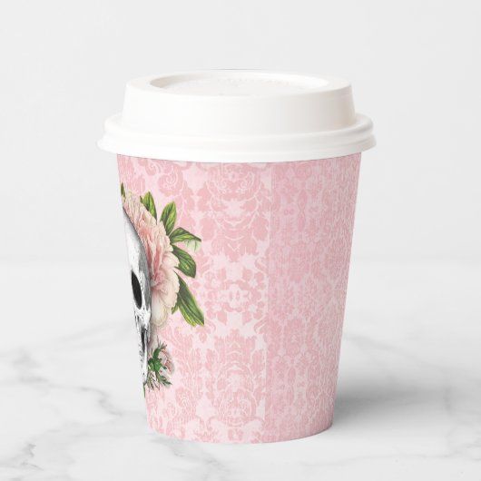 Gothischer Schädel mit rosa Rosen Pappbecher (Links)