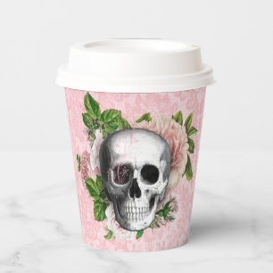 Gothischer Schädel mit rosa Rosen Pappbecher