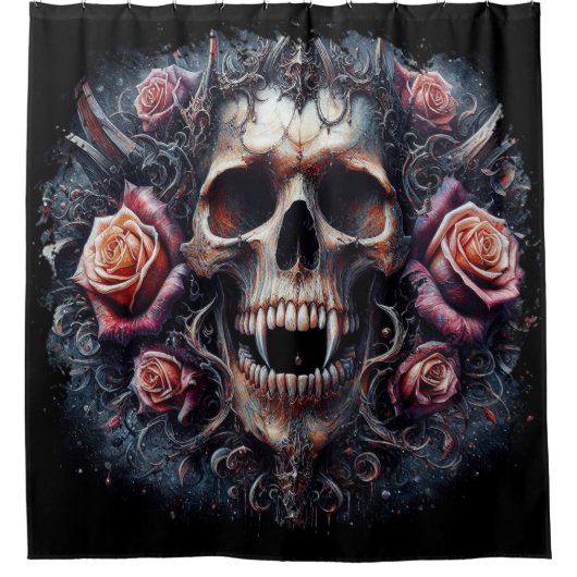 Gothischer Schädel mit Rose Duschvorhang (Vorderseite)