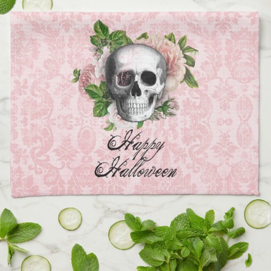 Gothischer Schädel mit Rose Halloween Geschirrtuch (Gefaltet)