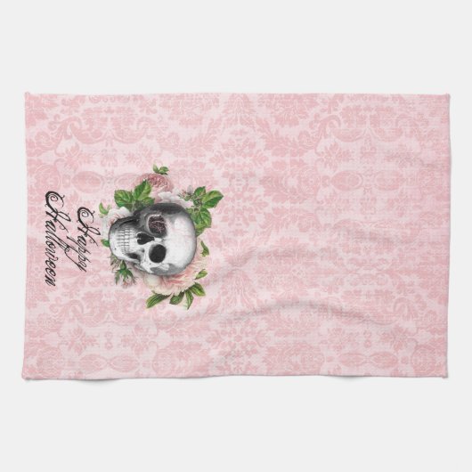 Gothischer Schädel mit Rose Halloween Geschirrtuch (Horizontal)