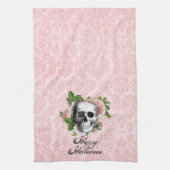 Gothischer Schädel mit Rose Halloween Geschirrtuch (Vertikal)