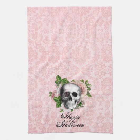 Gothischer Schädel mit Rose Halloween Geschirrtuch (Vertikal)