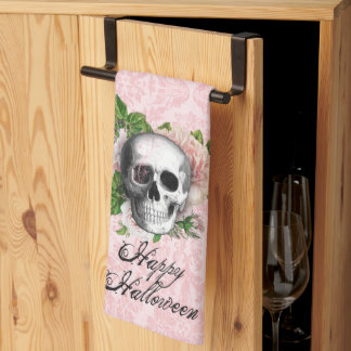 Gothischer Schädel mit Rose Halloween Geschirrtuch