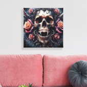Gothischer Schädel mit Rose Leinwanddruck (Insitu (Wohnzimmer))