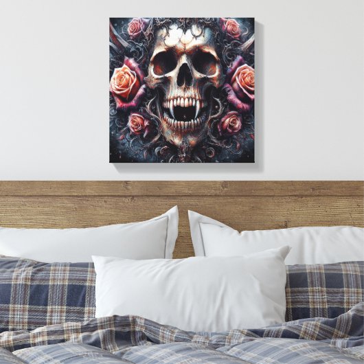 Gothischer Schädel mit Rose Leinwanddruck (Insitu (Schlafzimmer))