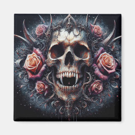 Gothischer Schädel mit Rose Magnet