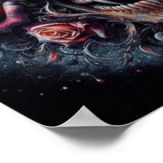 Gothischer Schädel mit Rose Poster (Ecke)