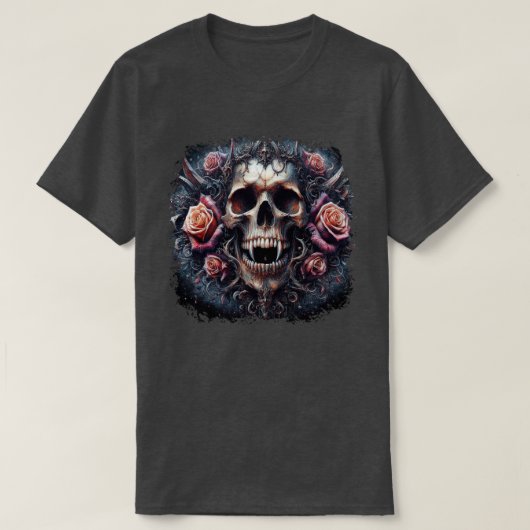 Gothischer Schädel mit Rose T-Shirt (Design vorne)