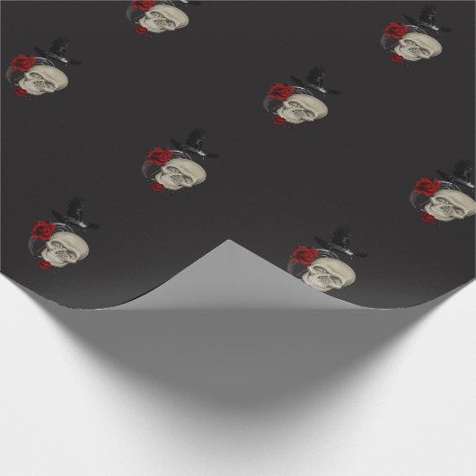 Gothischer Schädel mit Rose und Reben Geschenkpapier (Ecke)