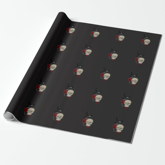 Gothischer Schädel mit Rose und Reben Geschenkpapier (Ungerollt)