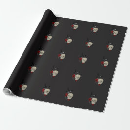 Gothischer Schädel mit Rose und Reben Geschenkpapier