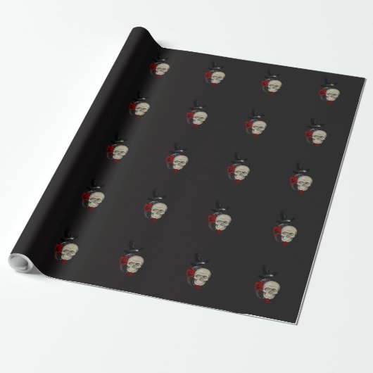 Gothischer Schädel mit Rose und Reben Geschenkpapier (Ungerollt)