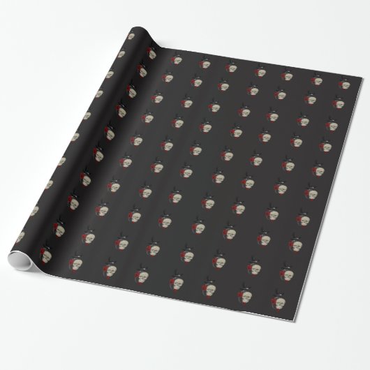 Gothischer Schädel mit Rose und Reben Geschenkpapier (Ungerollt)