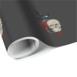 Gothischer Schädel mit Rose und Reben Geschenkpapier
