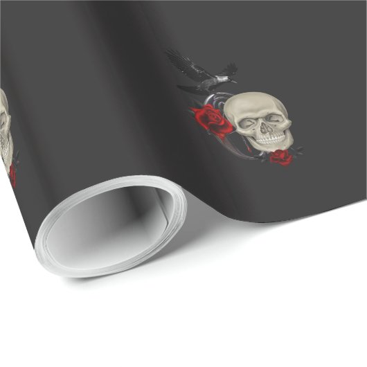 Gothischer Schädel mit Rose und Reben Geschenkpapier (Rolleneckpunkt)