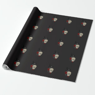 Gothischer Schädel mit Rose und Reben Geschenkpapier