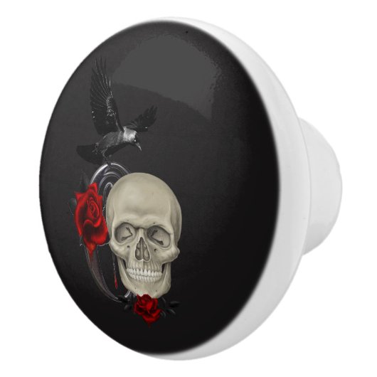 Gothischer Schädel mit Rose und Reben Keramikknauf (Rechts)