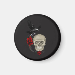 Gothischer Schädel mit Rose und Reben Magnet