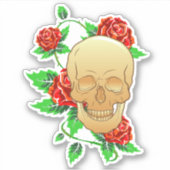 Gothischer Schädel mit Rose und Reben Wasserdicht Aufkleber (Vorderseite)