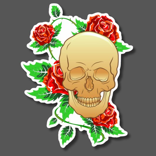 Gothischer Schädel mit Rose und Reben Wasserdicht Aufkleber