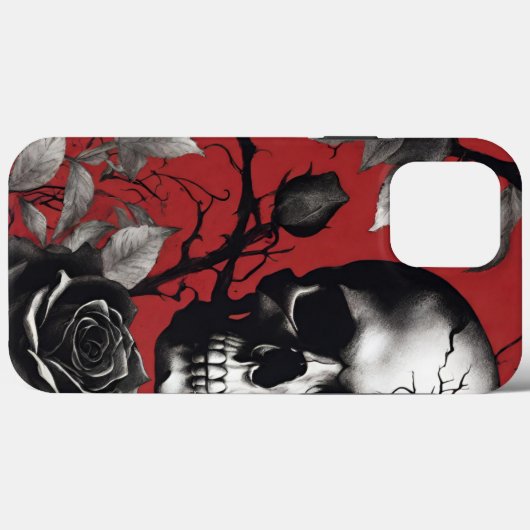 Gothischer Schädel mit schwarzer Rose Case-Mate iPhone Hülle (Rückseite (Horizontal))