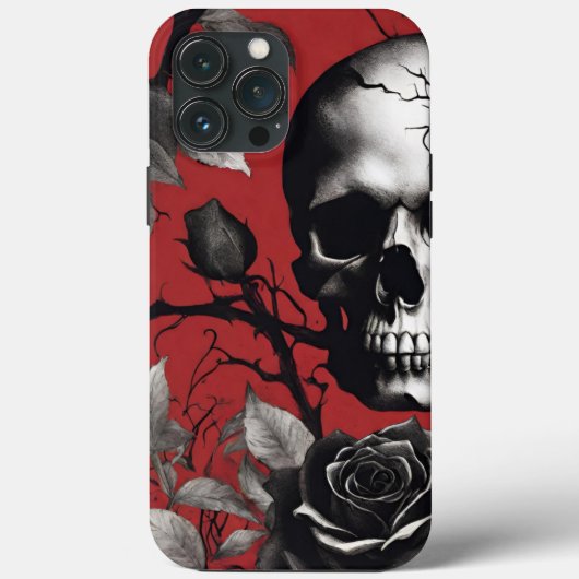 Gothischer Schädel mit schwarzer Rose Case-Mate iPhone Hülle (Rückseite)