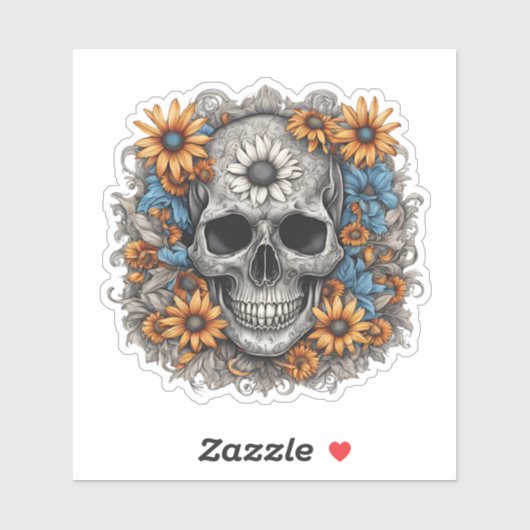 Gothischer Schädel mit Sonnenblumen Aufkleber (Blatt)