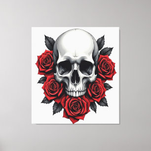 Gothischer Schädel und rote Rose dunkel Leinwanddruck