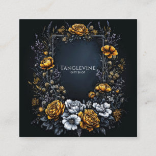 Gothischer schwarzer goldener Blumenkranz dunkle A Quadratische Visitenkarte