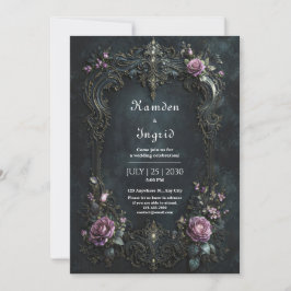Gothischer Verzierte Lila Rose Filigran Hochzeit Einladung