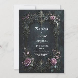 Gothischer Verzierte Lila Rose Filigran Hochzeit Einladung