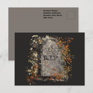 Gothischer Vintage R.I.P. Grabstein und Herbstlaub Postkarte