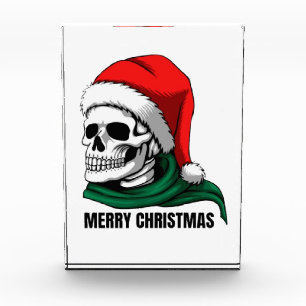 Gothischer Weihnachtsschädel mit Santa-Hut – Alter Fotoblock