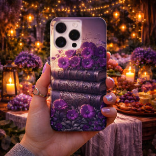 Gothisches Buch Lila Blumenmuster iPhone 16 Pro Max Hülle
