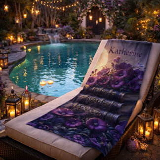 Gothisches Buch Lila Blumenmuster Strandtuch