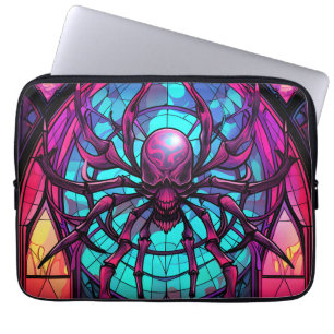 Gothisches Buntglas-Schädel-Spinnen-Motiv Laptopschutzhülle