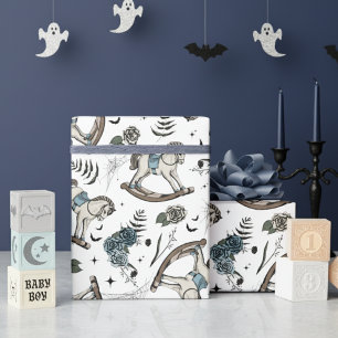 Gothisches Florales Blaues Schaukelpferd Geschenkpapier