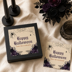 Gothisches florales Halloween mit individuellem Na Quadratischer Aufkleber