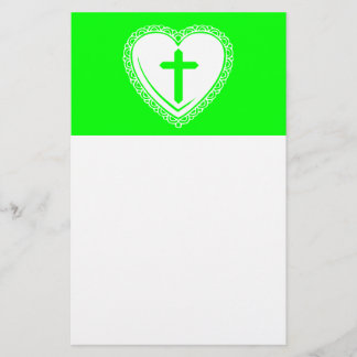 Gothisches Herz + Kreuz (Grün + Weiß) Briefpapier