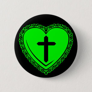 Gothisches Herz & Kreuz (Schwarz + Grün) Button