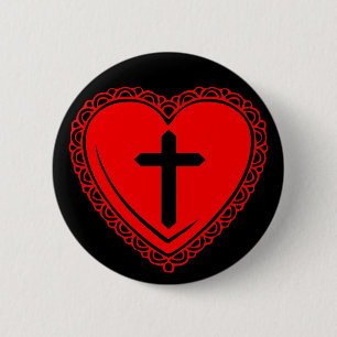Gothisches Herz & Kreuz (Schwarz + Rot) Button